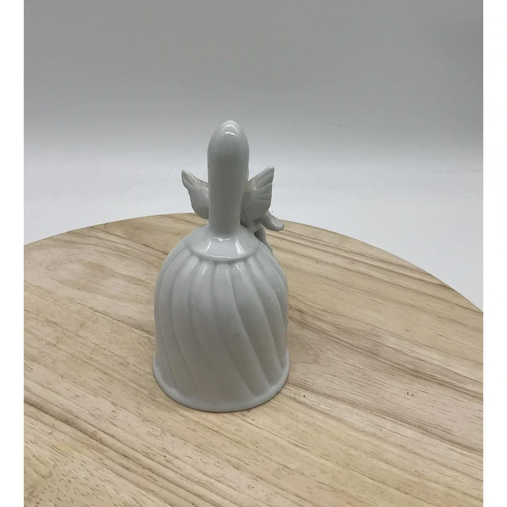 White‎ Ceramic Angel Bell Figurine Cherub Sitting On Bell Decorative Collectible